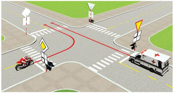Xe nào được quyền đi trước trong trường hợp này?  A. Mô tô. (ảnh 1)