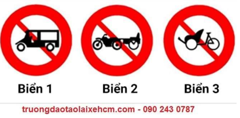 Gặp biển nào xe lam, xe xích lô máy được phép đi vào?  A. Biển 1. B.  (ảnh 1)