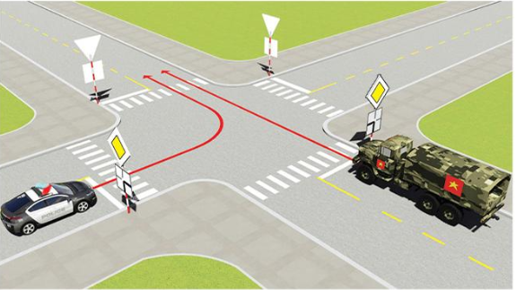 Trong trường hợp này xe nào được quyền đi trước?  A. Xe công an.  (ảnh 1)