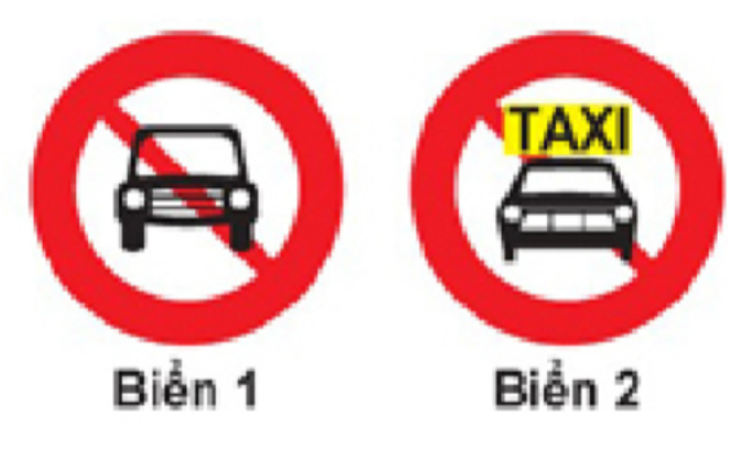 Biển nào cấm xe taxi mà không cấm các phương tiện khác?  A. Biển 1. B.   (ảnh 1)