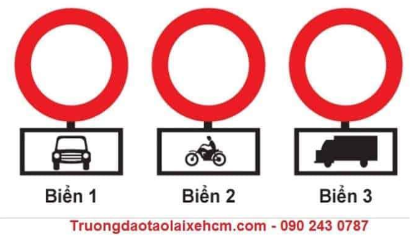 Biển nào xe mô tô hai bánh được đi vào?  A. Biển 1 và 2. B. Biển 1 và 3.  (ảnh 1)