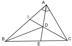 Cho \(\Delta ABC\) có \(AE\;\left( {E \in BC} \right)\) là đường phân giác của tam giác. Gọi \(I\) là điểm nằm trên cạnh \(AB\) sao cho \(\frac{{AI}}{{BI}} = \frac{{AC}}{{BC}}.\) Gọi \(D\) là giao điểm của \(AE\) và \(CI.\) Khi đó:  (ảnh 1)