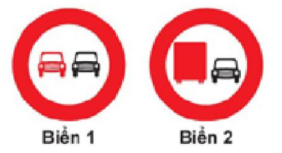 Biển nào xe ô tô con được phép vượt?  A. Biển 1. B. Biển 2.  (ảnh 1)