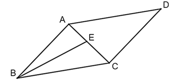 Cho hình bình hành \(ABCD\) có \(AD = 10\;{\rm{cm}},\;DC = 8\;{\rm{cm}}.\) Tia phân giác \(\widehat {ABC}\) cắt \(AC\) tại \(E.\) Tính tỉ số \(\frac{{EC}}{{AE}}.\) (ảnh 1)