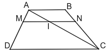          a) \(\frac{{AM}}{{AD}} = \frac{{AI}}{{AC}}.\)           b) \(MN\;{\rm{//}}\;CD\;{\rm{//}}\;AB.\)           c) \(\frac{{CN}}{{CB}} = \frac{{CI}}{{CA}}.\)           d) \(\frac{{AM}}{{AD}} + \frac{{CN}}{{CB}} < 1.\) (ảnh 1)