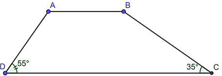 Cho tứ giác ABCD như hình vẽ: Biết rằng góc B - góc A = 20 độ. Khi đó (ảnh 1)