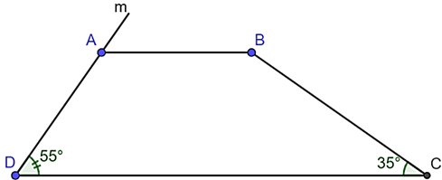 Cho tứ giác ABCD có góc A = 125 độ, góc B - góc D = 90 độ , góc C = 35 độ (ảnh 1)