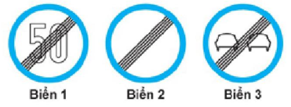Biển nào dưới đây báo hiệu hết cấm vượt?  A. Biển 1. B. Biển 2. C. Biển 3. (ảnh 1)