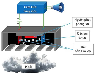Nguồn phóng xạ α từ chất phóng xạ $_{95}^{241}\text{Am}$ có hằng số phóng xạ $\lambda = 5,081 \cdot 10^{-11}\,\text{s}^{-1}$ được đặt giữa hai bản kim loại kết nối với mạch điện. (ảnh 1)