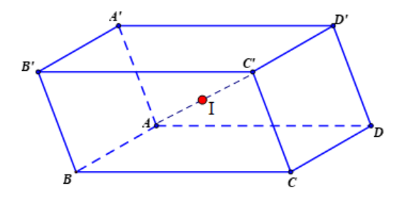 Trong không gian \(Oxyz\), cho hình hộp \(ABCD.A'B'C'D'\). Biết \(A\left( {1;0;1} \right)\), \(C'\left( {4;5; - 5} \right)\). Tìm tọa độ tâm \(I\) của hình hộp. (ảnh 1)