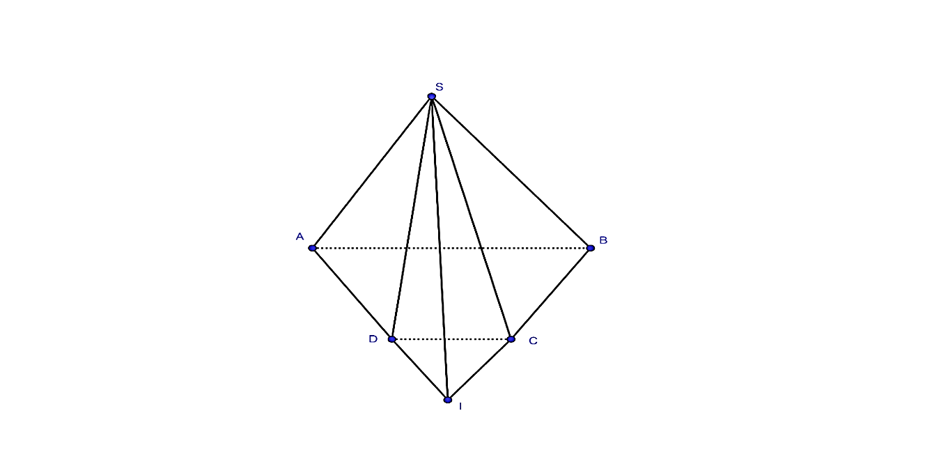 Chọn D   Ta có: \(S \in \left( {SAD} \right) \cap \left( {SBC} \right)\) Trong \(mp\left( {ABCD} \right)\), gọi \(I = AD \cap BC \Rightarrow I \in \left( { (ảnh 1)