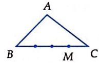 Cho \(\Delta ABC\). Trên đường thẳng BC lấy điểm M sao cho \(\overrightarrow {MB}  = 3\overrightarrow {MC} \). Điểm M được vẽ đúng trong hình nào sau đây? A.   B.   C.   D.   (ảnh 1)