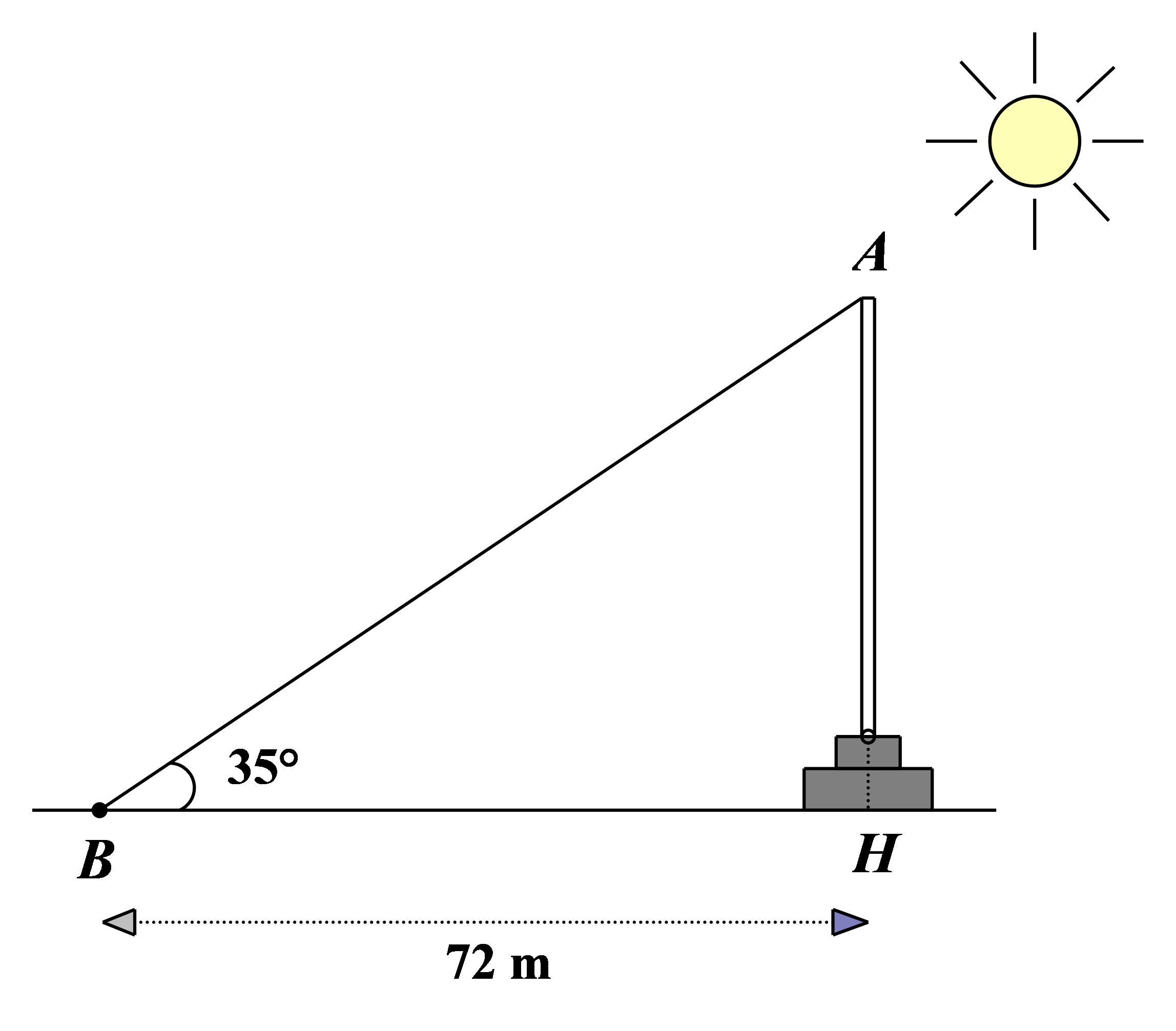 Chọn C Xét \[\Delta AHB\] vuông tại \[H\], ta có: \[AH = BH.\tan B\] nên \[AH = 7,2 \cdot \tan 35^\circ \]. (ảnh 1)
