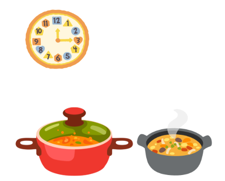 Look and choose the correct answer.    There are two ___________.  A. pots B. clocks C. cans (ảnh 1)