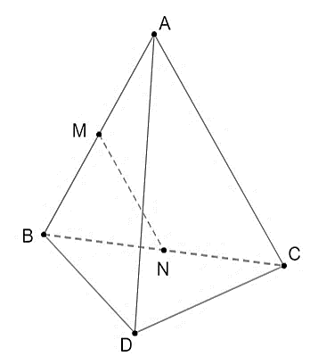 Cho tứ diện \[ABCD\]. Gọi \[M,N\] lần lượt là trung điểm của \[BA,BC\]. Trong các đường thẳng sau, đường nào song song với \[MN\]? A. \[AC.\]	B. \[CD.\]	C. \[AB.\]	D. \[BD.\] (ảnh 1)