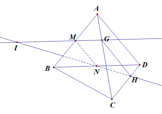   Do \(NH\) cắt \(MG\) tại \(I\) nên bốn điểm \(M, (ảnh 1)