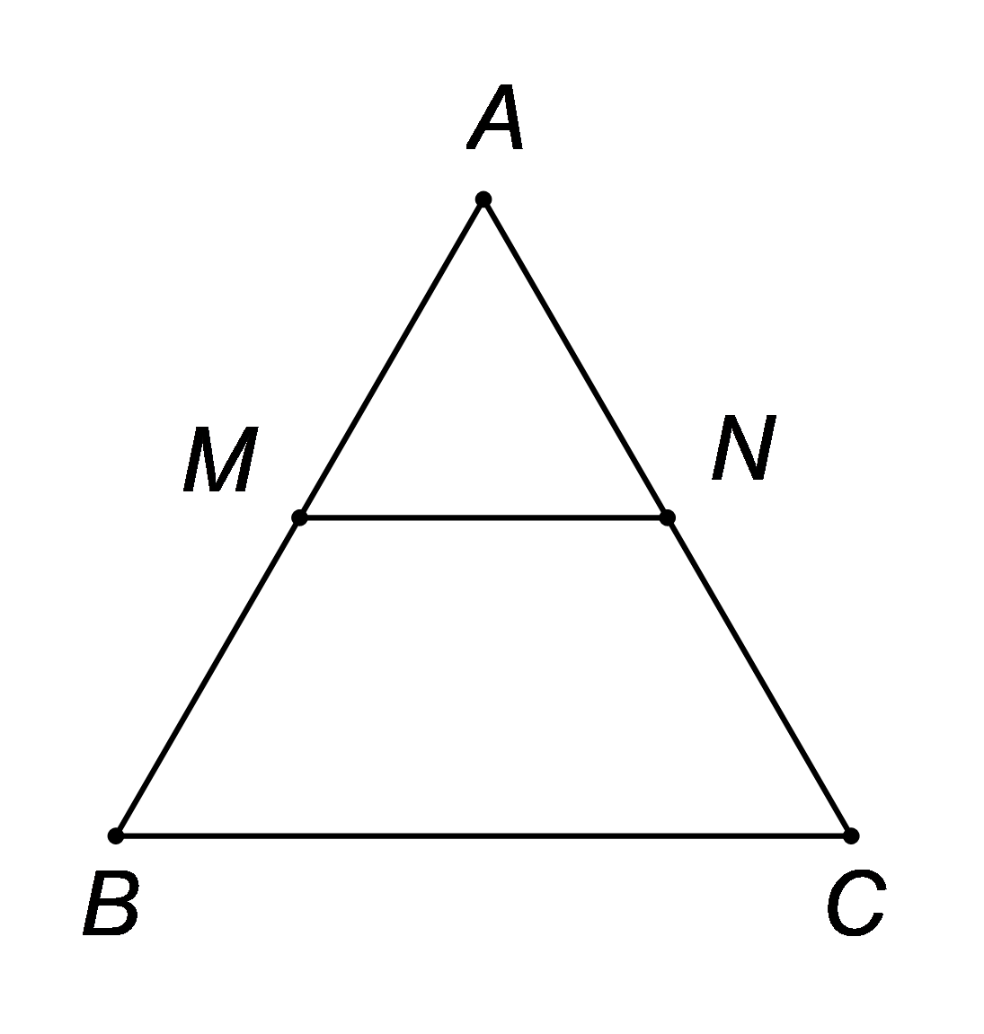 Ta có \(MN\) là đường trung bình của tam giác \(ABC\). (ảnh 1)