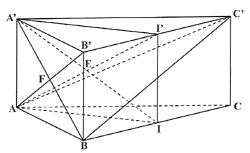 Cho lăng trụ tam giác \(ABC \cdot {A^\prime }{B^\prime }{ (ảnh 1)