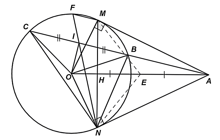 ho đường tròn \[\left( O \right)\] và điểm \[A\] nằm bên (ảnh 1)
