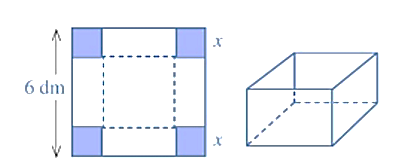 Cho một tấm nhôm có dạng hình vuông cạnh \(6dm\). Bác Ánh (ảnh 1)