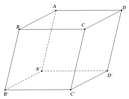 Cho hình hộp \(ABCD.A'B'C'D'\). Biết \(A\left( {1;0;1} \right)\),\(B\left( {2;1;2} \right)\), \(D\left( {1; - 1;1} \right)\), \(C'\left( {4 (ảnh 1)