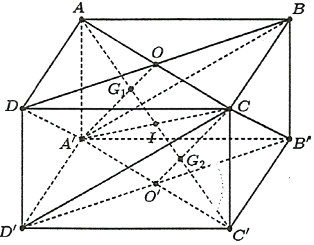 Cho hình hộp \(ABCD \cdot {A^\prime }{B^\prime }{C^\prime }{D^\prime }\). Gọi \({G_1},{G_2}\) là trọng tâm của các tam giác \({A^\prime }BD,{B^\prime }{D^\prime }C\). (ảnh 2)