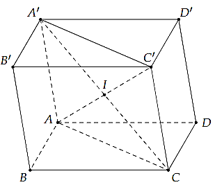 Cho hình hộp \(ABCD.A'B'C'D'\). Hai đoạn thẳng \(AC'\) và \(A'C\) cắt nhau tại \(I\). Tính \(\frac{{AI}}{{AC'}}\). (ảnh 1)