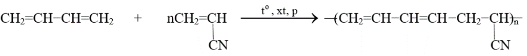 Cao su được sản xuất từ sản phẩm trùng hợp của buta-1,3-diene  với CN−CH=CH2 có tên gọi thông thường là A. cao su Buna.	 B. cao su Buna-S.	 C. cao su Buna-N.	 D. cao su chloroprene. (ảnh 1)