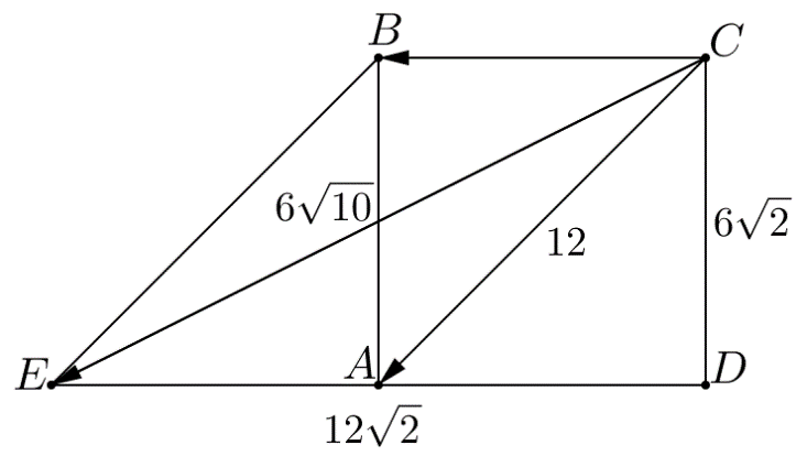 Trong không gian với hệ tọa độ \(Oxyz\), cho hình vuông \(ABCD\) với \[B\left( {3;0;8} \right)\], \[D\left( { - 5; - 4;0} \right)\],  \(\left| {\overrightarrow {CA}  + \overrightarrow {CB} } \right| = a\sqrt b \). Tính giá trị biểu thức  \(M = a + 2b\). (ảnh 1)