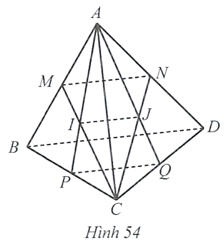 Cho tứ diện \(ABCD\). Gọi \(M,N,P,Q\) lần lượt là trung điểm của các cạnh \(AB,AD\), \(BC,CD\). Chứng minh rằng giao tuyến của hai mặt phẳng \((APQ)\) và \((CMN)\) song song với đường thẳng \(BD\). (ảnh 1)