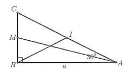 Cho \(\Delta ABC\) vuông tại \(B\) có \(\hat A = {30^^\circ },AB = a\). Gọi \(I\) là trung điểm của \(AC\). Hãy tính: \(|\overrightarrow {AB}  + \overrightarrow {AC} |\). (ảnh 1)