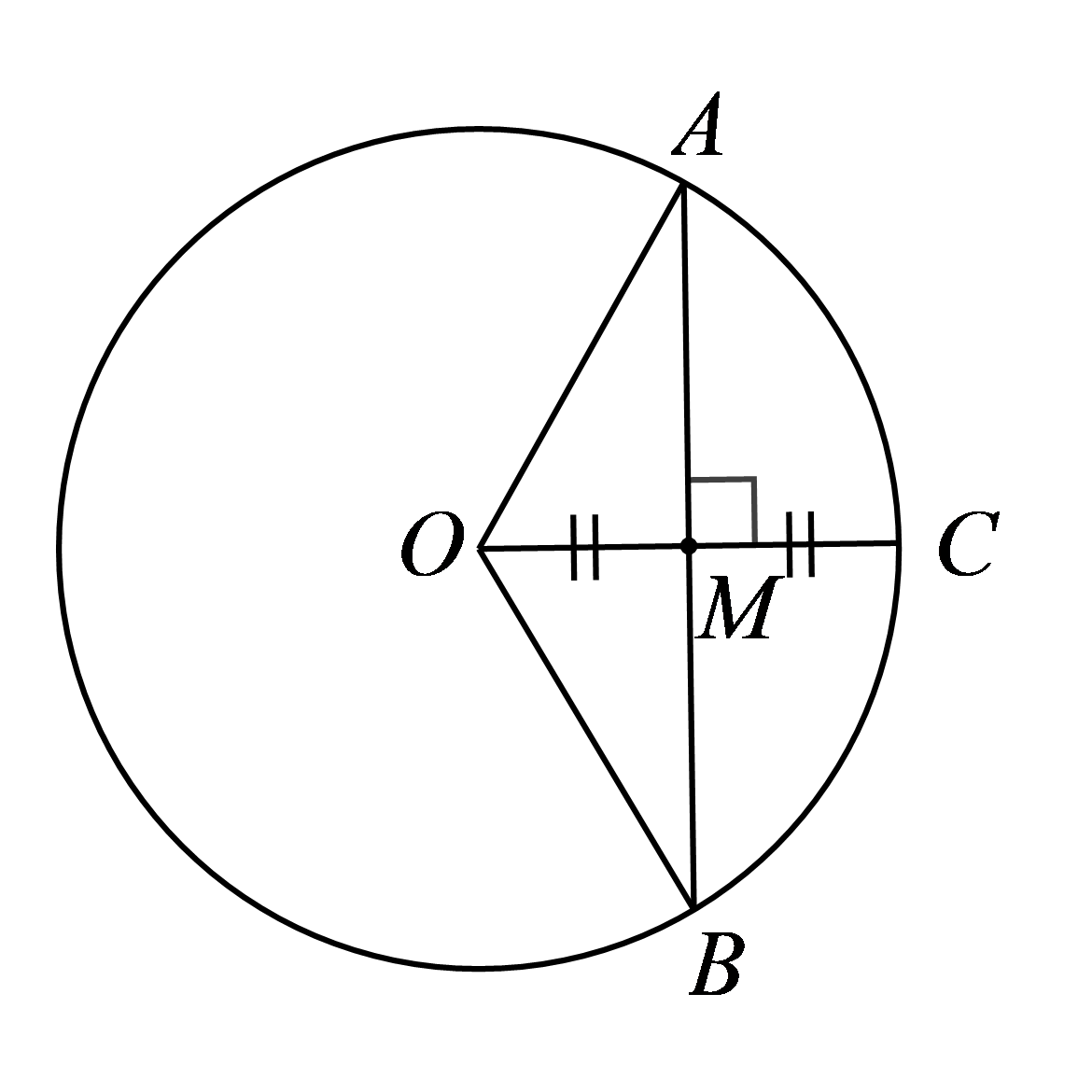 Cho đường tròn \(\left( {O;{\rm{ }}12{\rm{ cm}}} \right)\), dây \(AB\) vuông góc với bán kính \(OC\) tại trung điểm \(M\) của \(OC\). Dây \(AB\) có độ dài bao nhiêu centimet? (Kết quả làm tròn đến hàng phần mười) (ảnh 1)