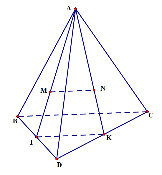 Có \(M \in \left( {ABD} \right),N \in \left( {ACD} \right)\) do đ (ảnh 1)