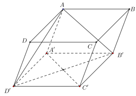 Cho hình hộp \(ABCD.A'B'C'D'\). Mặt phẳng \(\left( {AB'D'} \right)\) song song với mặt phẳng nào sau đây? 	A. \(\left( {BA'C'} \right)\).	B. \(\left( {C'BD} \right)\).	C. \(\left( {BDA'} \right)\).	D. \(\left( {ACD'} \right)\). (ảnh 1)