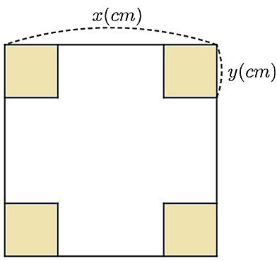 Một miếng bìa có dạng hình vuông với độ dài cạnh là \(x{\rm{ }}\ (ảnh 1)
