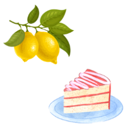 Look and choose the correct answer.  There are two  ________________ .  A. leaf B. cakes C. lemons (ảnh 1)