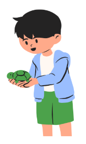Look and choose the correct answer.  He is holding a ___________.  A. turtle B. lemon C. banana (ảnh 1)