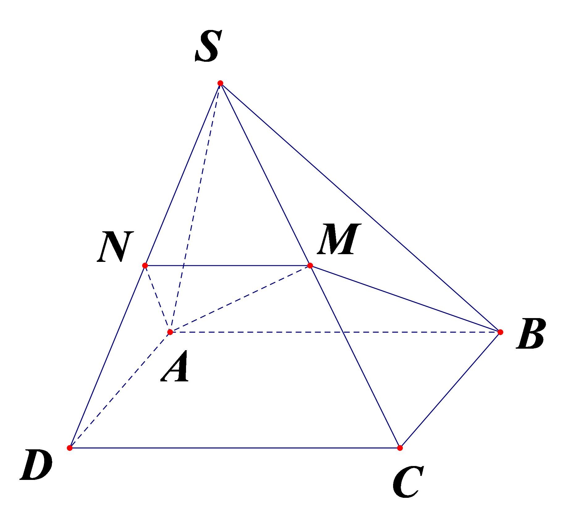 Khi đó thiết diện của hình chóp khi cắt bởi mặt phẳng \[\left( {MAB} \right)\] là một hình thang. (ảnh 1)