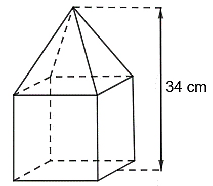 Một khối gỗ (như hình vẽ) gồm đế là hình lập phương có cạnh \(18\;\,{\rm{cm}}\) và (ảnh 1)