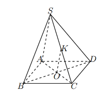 Cho hình chóp \(S.ABCD\) có đáy \[ABCD\] là hình bình hành. Mặt phẳng \[\left( \alpha  \right)\] qua \[BD\] và song song với \[SA\], mặt phẳng \[\left( \alpha  \right)\] cắt \(SC\) tại \[K\]. Biết \[SK = mKC\], với \[m\] là số hữu tỉ. Xác định \(m\).  (ảnh 1)