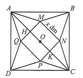 Từ một tấm bìa mỏng hình vuông cạnh 6 dm, bạn Hoa cắt bỏ bốn tam giác cân bằng nhau có cạnh đáy là cạnh của hình vuông ban đầu và đỉnh là đỉnh của một hình vuông nhỏ phía trong rồi gập lên, ghép lại tạo thành một khối chóp tứ giác đều. (ảnh 1)