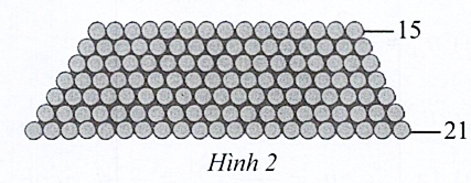 Các khúc gỗ được xếp như Hình 2. Lượt thứ nhất có 21 khúc, lượt thứ hai có 20 khúc, ..., lượt trên cùng có 15 khúc. Tính tổng số khúc gỗ đã được xếp.   (ảnh 1)