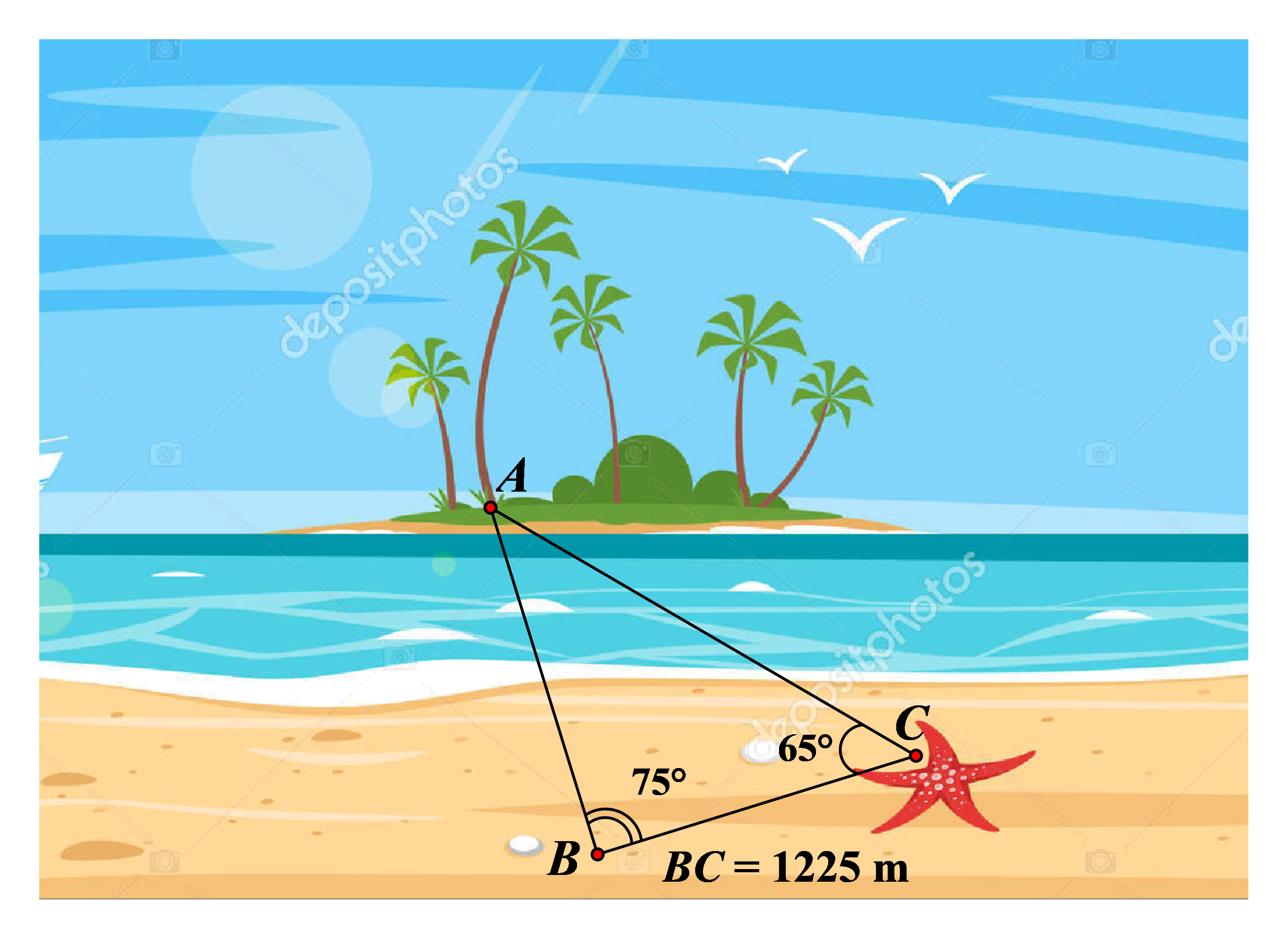 Để xác định khoảng cách từ một gốc cây \[A\] trên một hòn đảo nh (ảnh 1)