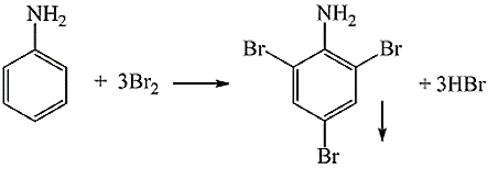 Nhỏ vài giọt dung dịch bromine vào ống nghiệm đựng dung dịch aniline. Khi đó thấy trong ống nghiệm A. có kết tủa màu vàng.	 B. có kết tủa trắng. C. thu được dung dịch màu xanh.	 D. ban đầu có kết tủa trắng, sau đó tan hết. (ảnh 1)