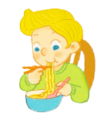 Look and choose the correct answer.   _______ is having noodles.  A. The cat B. My mother C. Nick (ảnh 1)