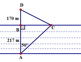Mỗi ngày đi học, bạn Hùng phải đi đò (điểm \(A\)) qua một k (ảnh 1)
