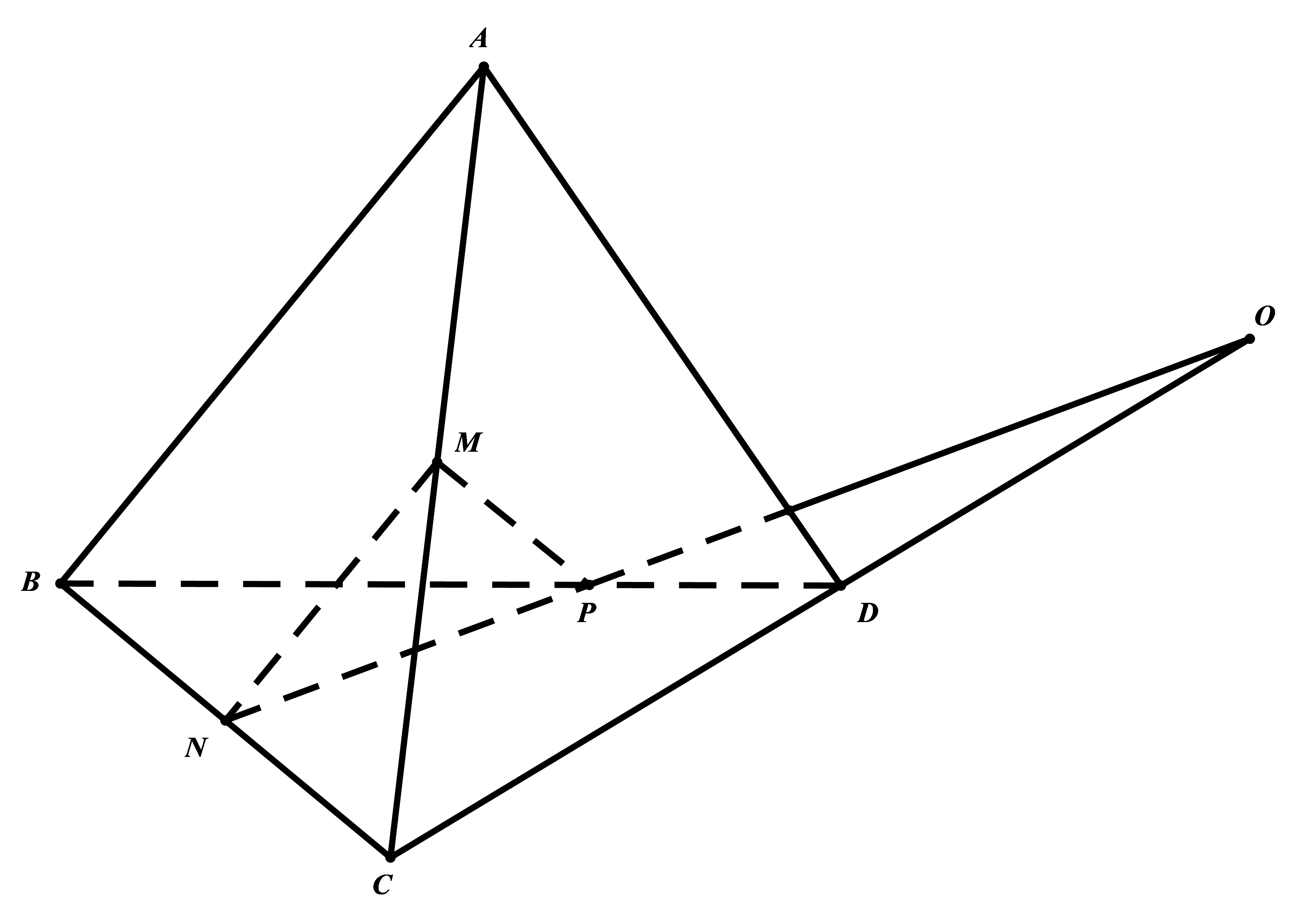 Trong mặt phẳng \(\left( {BCD} \right)\) có \(CD \cap NP = \left\{ O \right\}\). (ảnh 1)