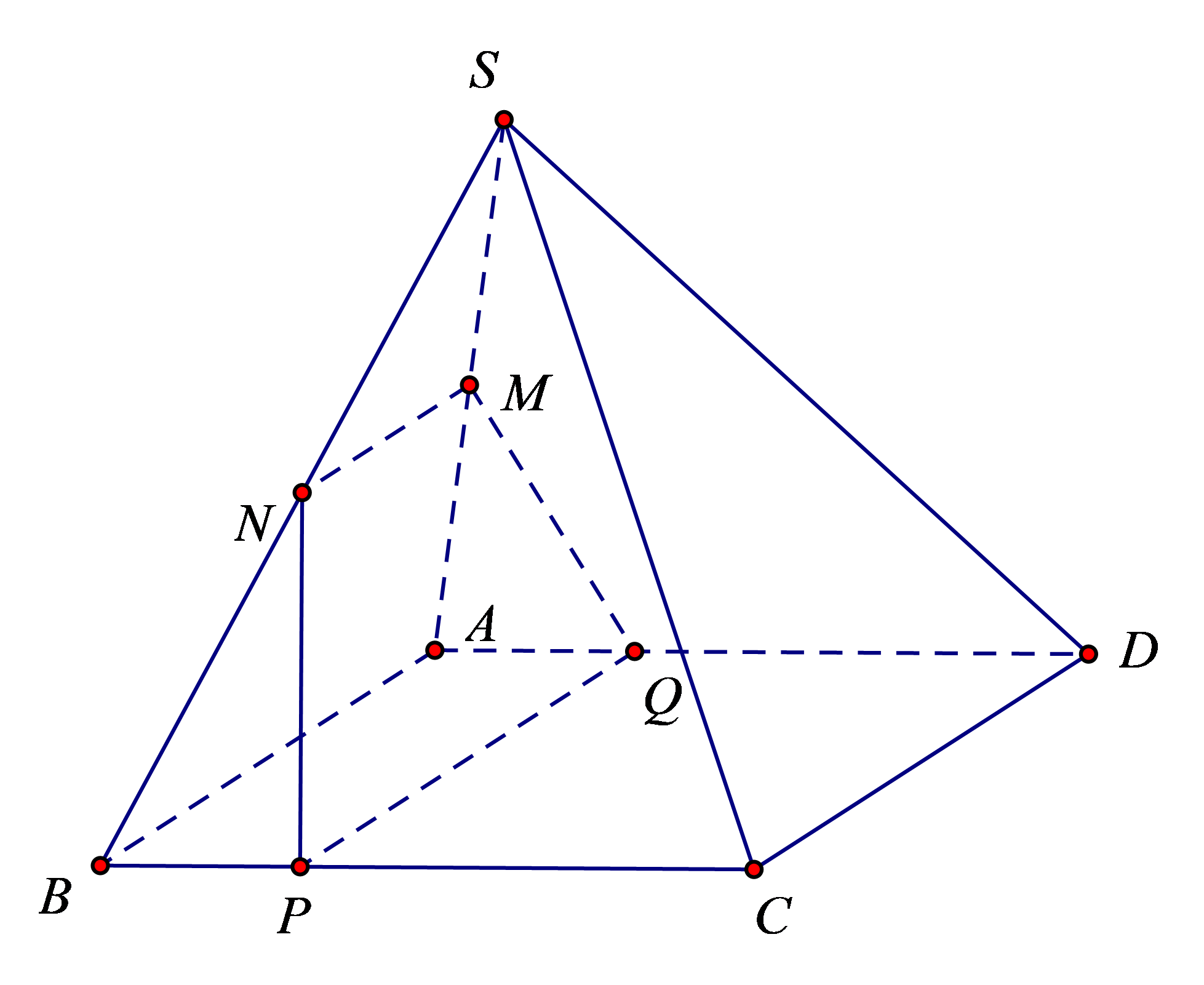 Chọn B   Do \(MN//AB\) và \(MN = \frac{1}{2}AB\) nên \(\left( {MNP} \right) \cap \left( {ABCD} \right) = PQ\) với \(PQ//AB,{\rm{ }}Q \in AD\). Tứ giác \(MNPQ\) là hình thang. (ảnh 1)