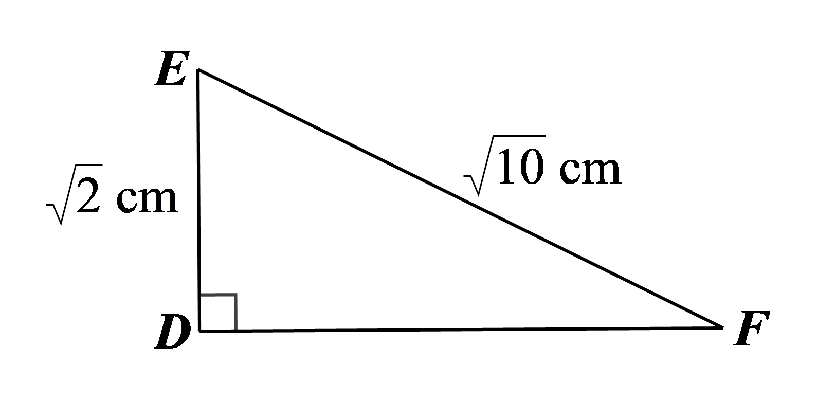Cho tam giác \[DEF\] vuông tại \[D\] có \[DE = \sqrt 2 {\rm{\;cm}},\,\,EF = \sqrt {10} {\rm{\;cm}}.\] Tỉ số lượng giác \[\cot E\] là A. \[\cot E = \frac{1}{2}.\]	B. \[\cot E = 2.\]	C. \[\cot E = \frac{{\sqrt 5 }}{5}.\]	D. \[\cot E = \sqrt 5 .\] (ảnh 1)