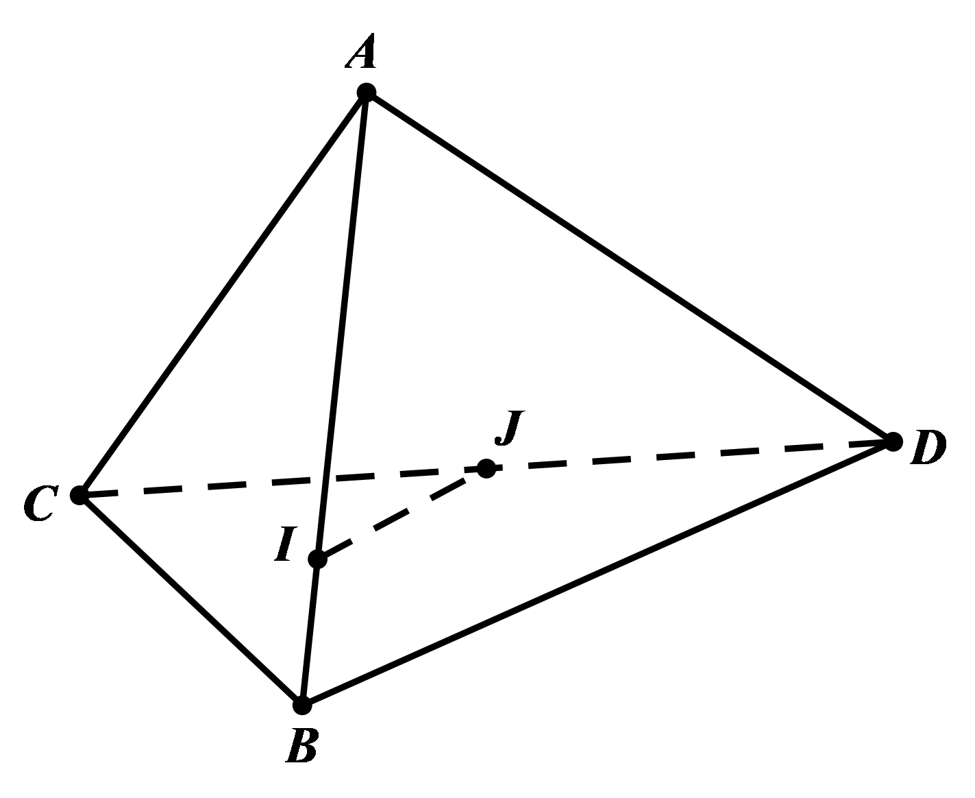 Cho tứ diện ABCD có AB = AC = AD = a \[\widehat {BAC} = \widehat {BAD} = 60^\circ ,\,\]       \[\widehat {CAD} = 90^\circ \]. Gọi \(I\) là điểm trên c (ảnh 1)